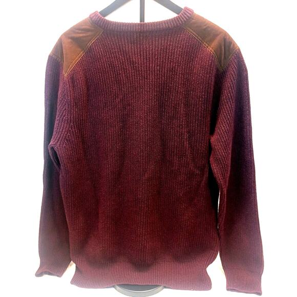J Crew Sweater Mens CL Burgandy Red Classic Suede Shoulder Patch Ribbed Crew - Picture 3 of 11
